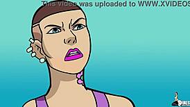 pawg stripper encounters trouble in anime style