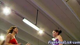 Hey, check this lesbian beauty licking pussy right in a boxing ring, so hot!