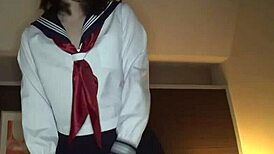 Cute JK girls give handjobs while flashing panties 😍