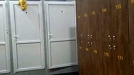 pee and close-up dildo masturbation in the gym shower