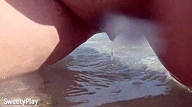 Shaved Pussy Peeing on Public Beach in Wild Outdoor Display.