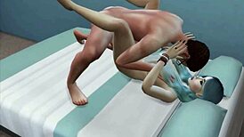 blue-haired slut watching movie with stepdad, offering her pussy