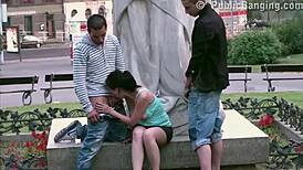 Ever tried a daring threesome by city statue?