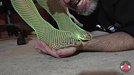 Worship My Green Fishnets Feet In Femdom Domination!