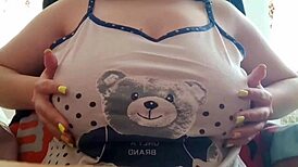 Young student excites big nipples close-up, intense orgasm