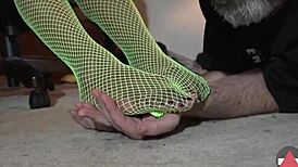 Worship My Green Fishnets Feet In Femdom Domination!