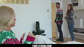 Stepdaughter teases stepdad with tight pussy for Christmas gift