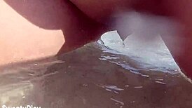 Shaved Pussy Peeing on Public Beach in Wild Outdoor Display.