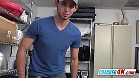cute stud's asshole wrecked by big black cock at work