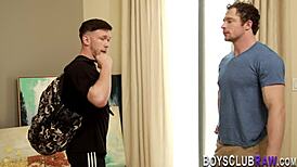 Gay hunk casually gives blowjob and fucks bareback