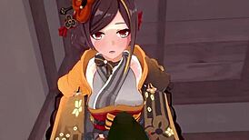 Chiori Gives See-Through Blowjob in Genshin Impact POV