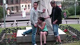 Ever tried a daring threesome by city statue?