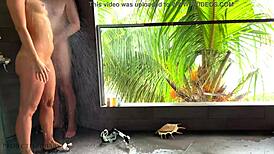 Married couple’s sensual shower experience on a tropical island as part of projectfundiary