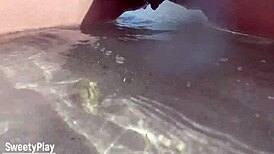 Shaved Pussy Peeing on Public Beach in Wild Outdoor Display.