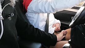 Teen feels ashamed flashing monster cock in public car