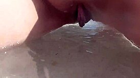 Shaved Pussy Peeing on Public Beach in Wild Outdoor Display.