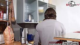 deutsche blonde amateur milf with big tits gets drilled hard in the kitchen