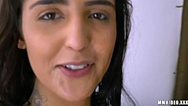 Behind scenes with Julia Mattos getting cum on her nose in a suggestive facial