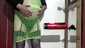 Crossdresser Enjoys Shy Homemade Machine Masturbation Session