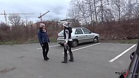 Sexy Brunette Convinced by Dude in Van to Fight and Stay After Hardcore Fuck