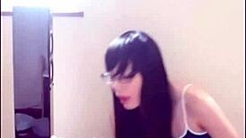 Shemale intensely plays with plastic cock in solo session for freaky fun