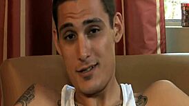 tattoo thug strokes hard to a wild gay climax.