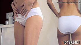 legal age teen 18+ager rubs tight pussy with toys and groans in fingering masturbation