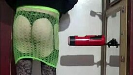 Crossdresser Enjoys Shy Homemade Machine Masturbation Session