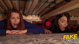 Stuck Under a Bed! Fake Hostel Turns Into Wet European Threesome!