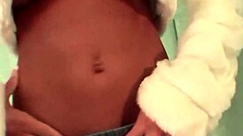 starri knight wraps her shaved pussy lips around a glass toy while fingering and wanking her big natural tits.