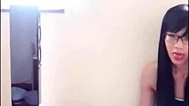 Shemale intensely plays with plastic cock in solo session for freaky fun