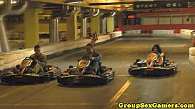 real gaming babes sucking cock after gokarting, so wild! 😎