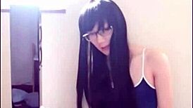 Shemale intensely plays with plastic cock in solo session for freaky fun