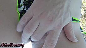 a teen student secretly fingers my pussy in the crowded public pool, with strangers all around, it's so risky.