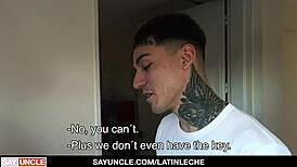 yo, watch this tattooed latino hunk top a big dick boy in a raw group session.