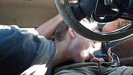 Road head action with black socks and intense blowjob skills on display.