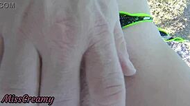 a teen student secretly fingers my pussy in the crowded public pool, with strangers all around, it's so risky.