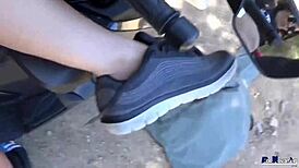 Little Spanish brunette handles monster cock outdoors!