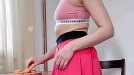 She thought she could cook with vibrator in pussy but temptation wins