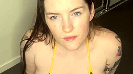 she's got huge tits in lingerie, and you can't help but stare down at them