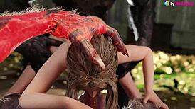 yo, aerith takes on 2 werewolves with deepthroat in 3d fantasy!