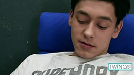 Dark Haired Gay Teen Logan Jerks Off His Massive Hard Cock