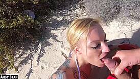 Sperma swallowing under Fuerteventura's hot sun