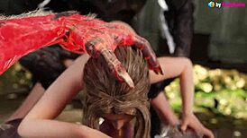 yo, aerith takes on 2 werewolves with deepthroat in 3d fantasy!