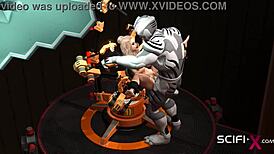 Can you believe this busty blonde's extreme sex with an android in the sci-fi lab?