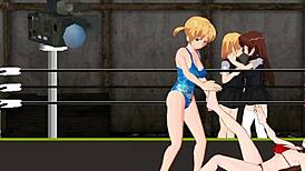 princess nina battles karin in wild ring catfight hentai action