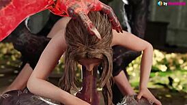 yo, aerith takes on 2 werewolves with deepthroat in 3d fantasy!