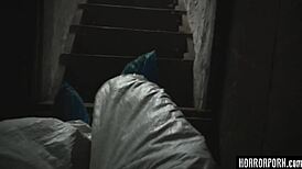 Brunette in glasses gets demon's grip blowjob