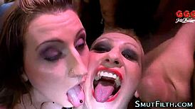 Hey, wanna see bukkake sluts swapping hot spunk?