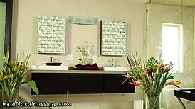 Ebony Masseur Provides Relaxing Bath Massage to Client